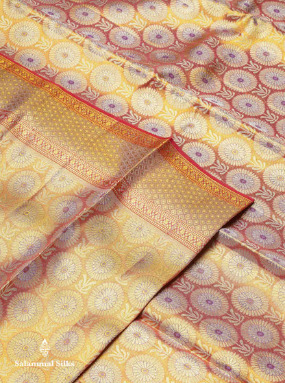 Beautiful Orange Tissue Bridal Pure Kanjivaram Silk Saree With Traditional Evening Morning Border