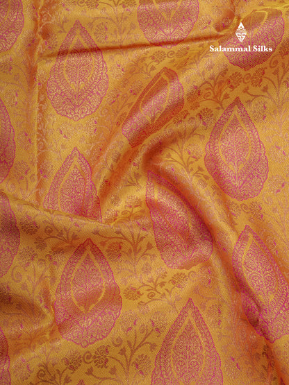 Yellow Meenakari Work Grand Bridal Pure Kanjivaram Silk Saree With Pink Border
