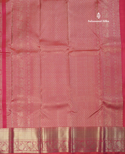 Beautiful Dual Tone Pinkish Orange Pure Kanjivaram Silk Saree With Self Border