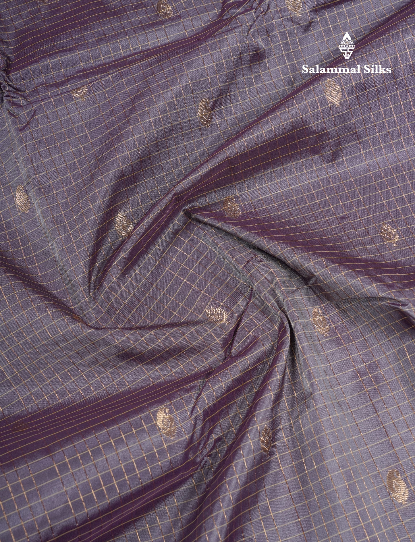 Light Weight Semi Silk Saree - Brown Checks With Butta With Traditional Rettapet Border