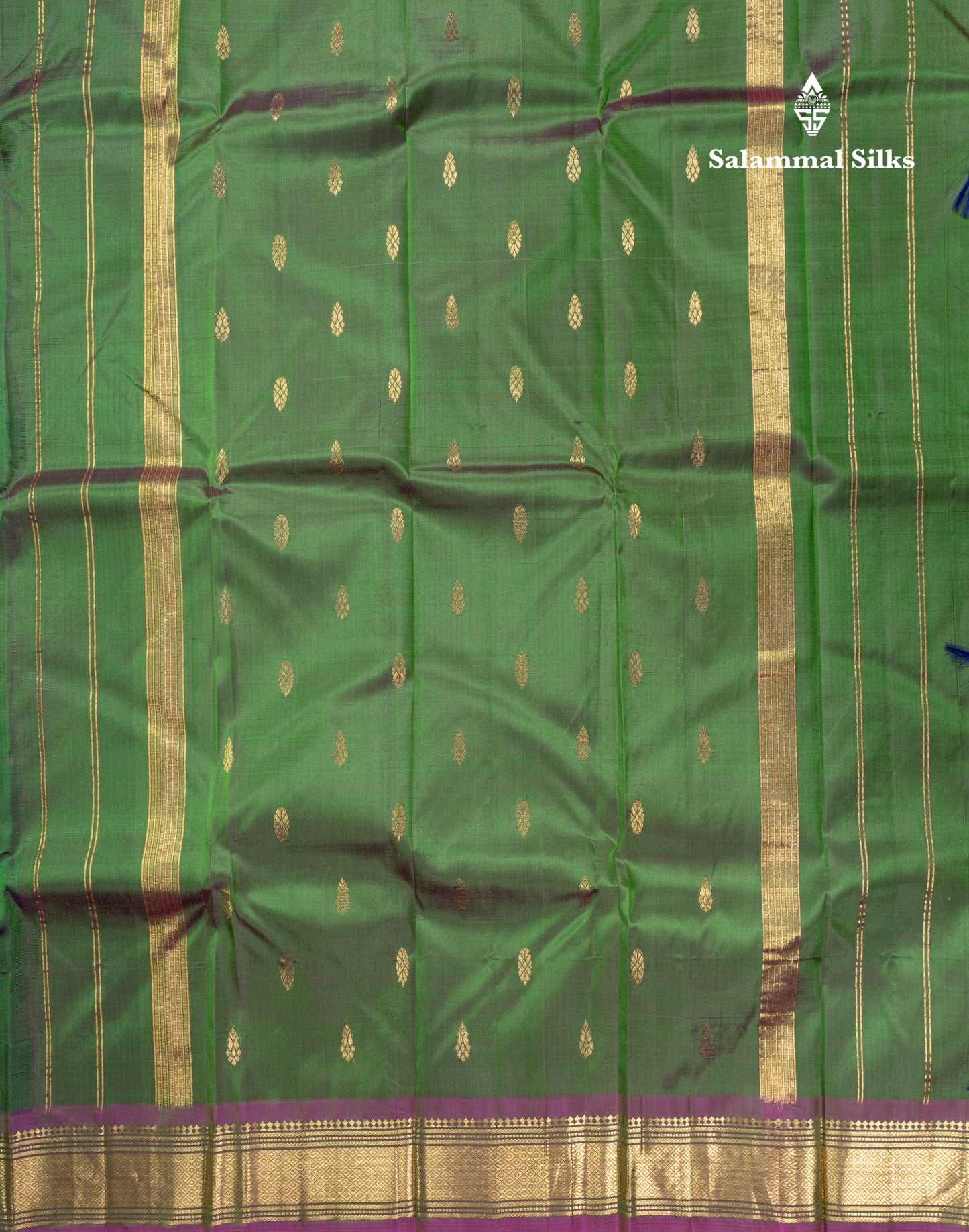 Bottle Green Pure Kanjivaram Silk Saree With Contrast Light Pink One Side Traditional Border