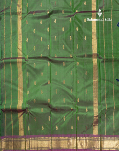 Bottle Green Pure Kanjivaram Silk Saree With Contrast Light Pink One Side Traditional Border