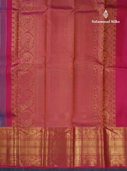 Dual Tone Blue Bridal Pure Kanjivaram Silk Saree With Pink Evening Morning Border