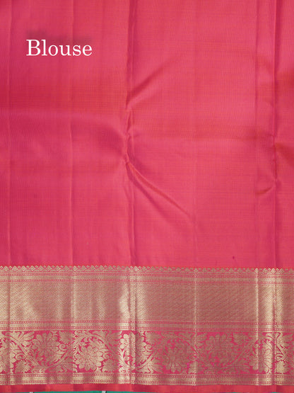 Beautiful Dual Tone Pinkish Orange Pure Kanjivaram Silk Saree With Self Border