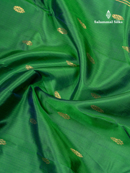Bottle Green Pure Kanjivaram Silk Saree With Contrast Light Pink One Side Traditional Border