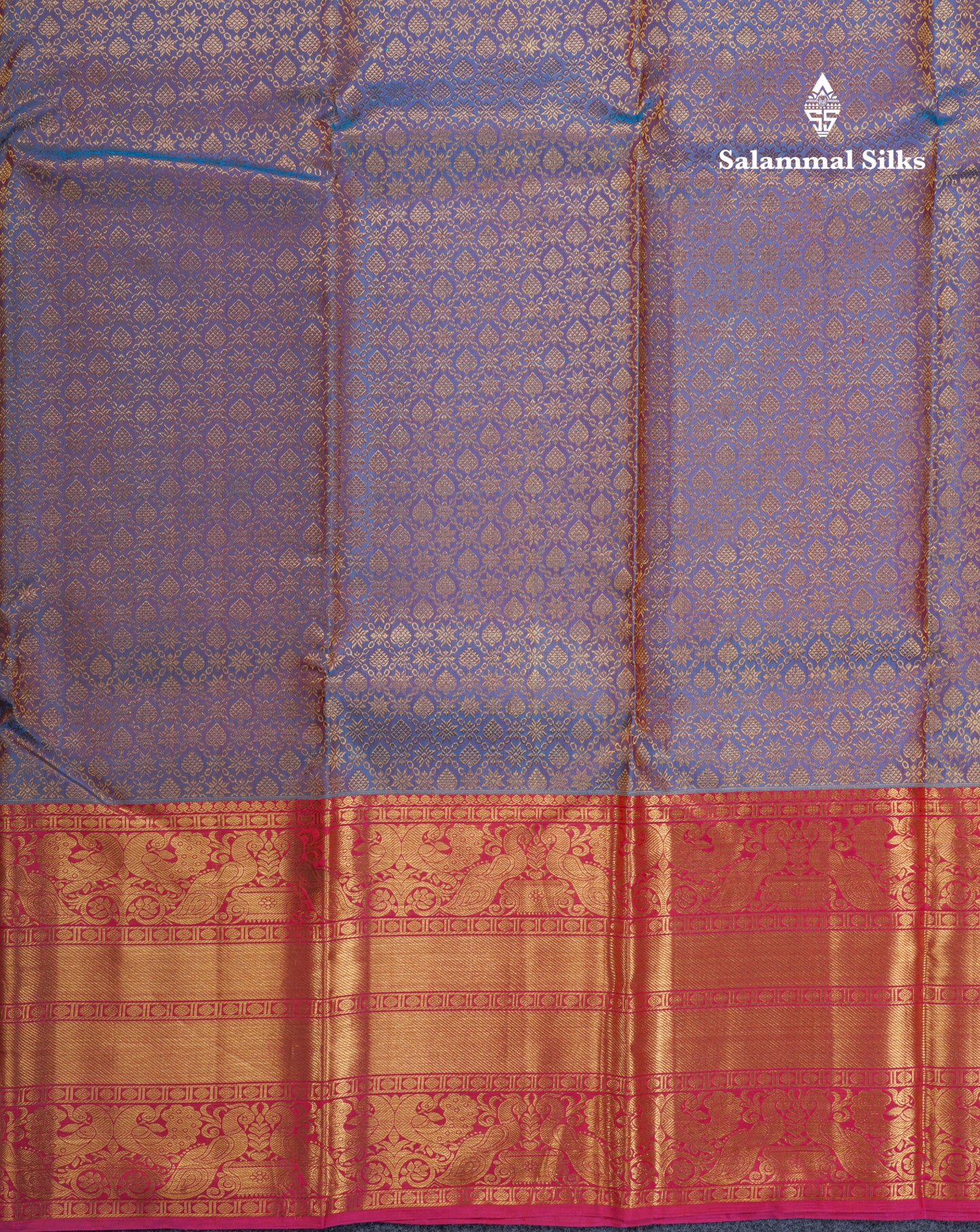 Dual Tone Blue Bridal Pure Kanjivaram Silk Saree With Pink Evening Morning Border