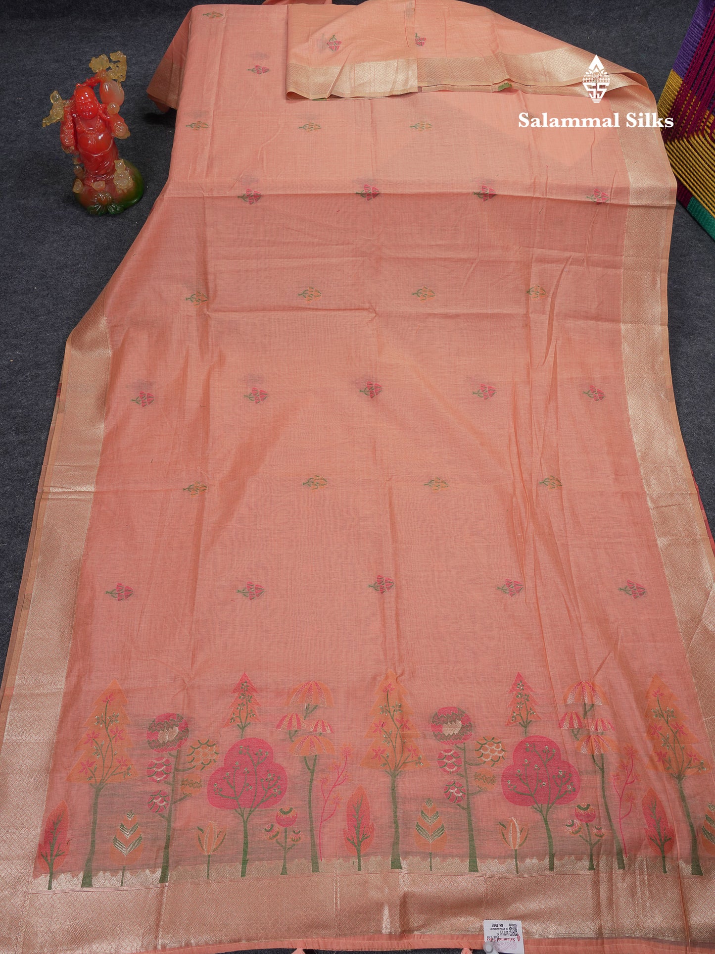 Beautiful Cream Sandal Muga Cotton Saree With Contrast Black Blouse
