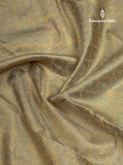 Greenish Grey Bridal Pure Kanjivaram Silk Saree With Contrast Violet Traditional Border