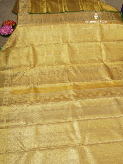 Kanjivaram Gold Colour 2G Zari Pure Silk Saree With Self Border