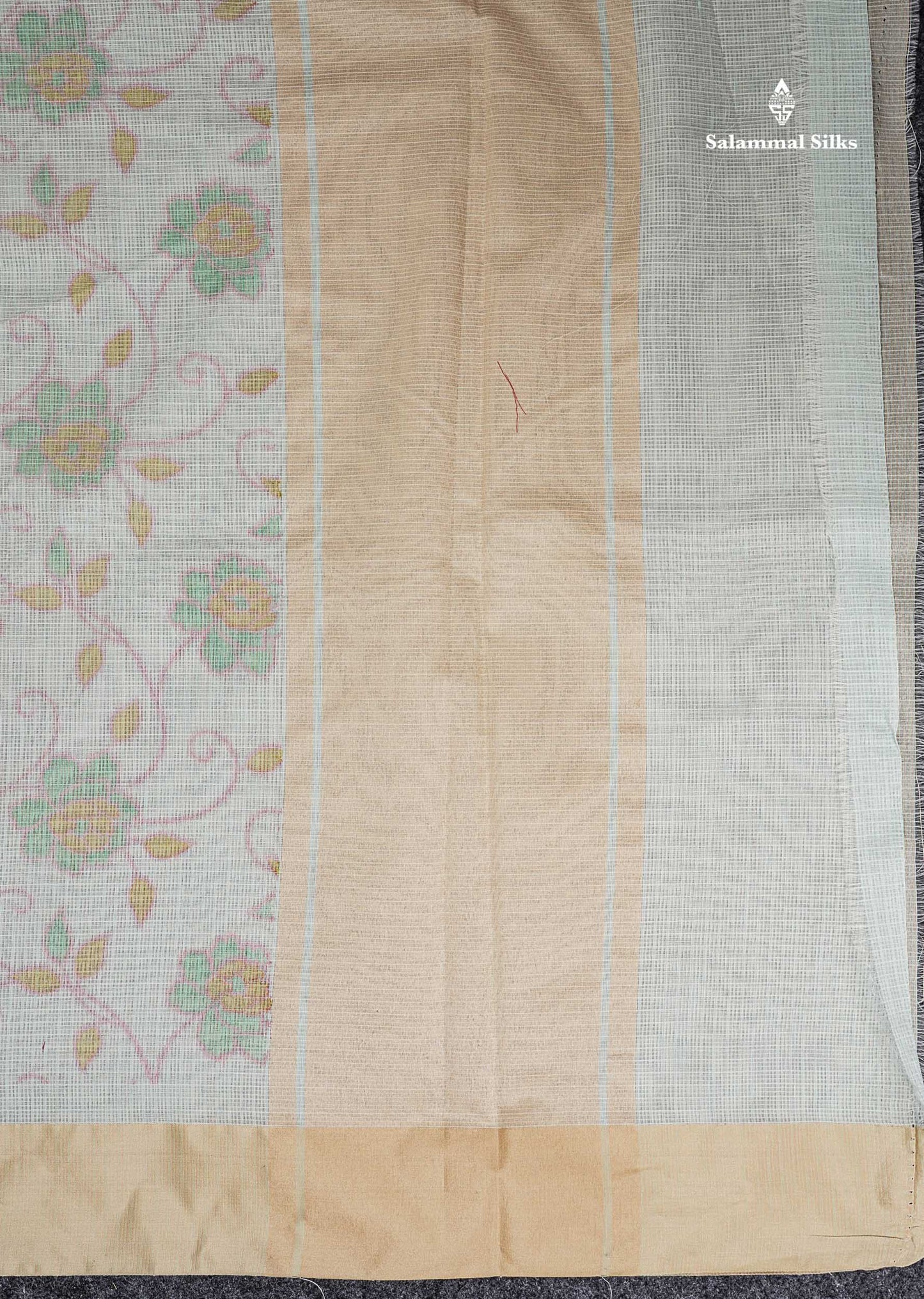 Kota Cotton - Green White Fancy Saree Along With Contrast Cream Sandal Plain Border