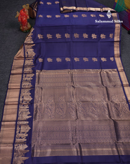 Beautiful Navy Blue Pure Kanjivaram Silk Saree With Traditional Pallaku Border