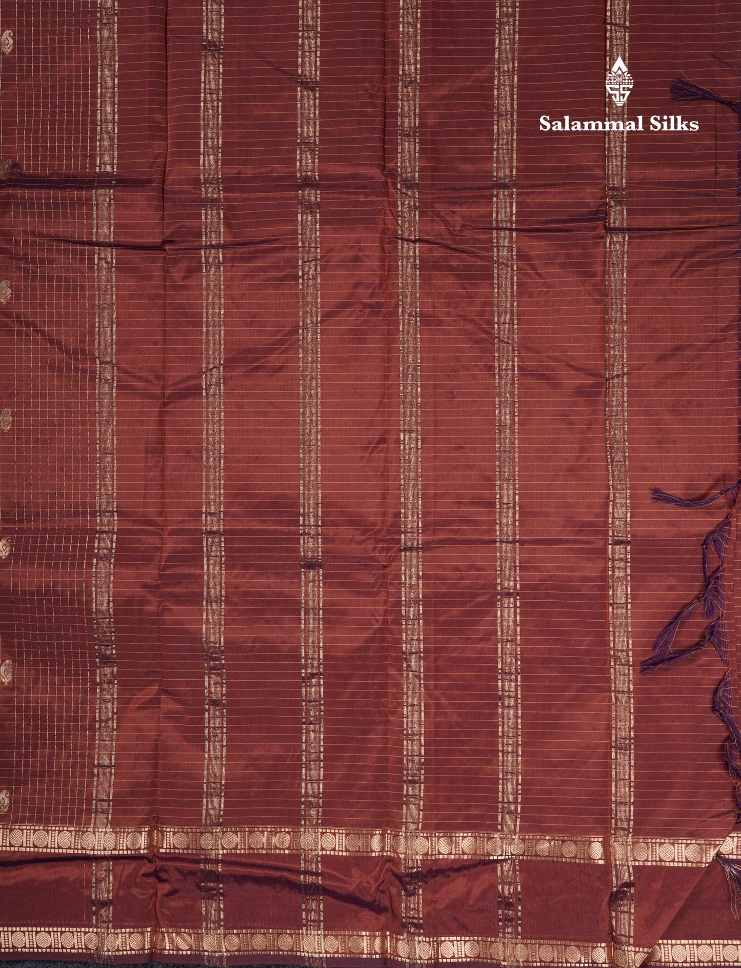 Light Weight Semi Silk Saree - Brown Checks With Butta With Traditional Rettapet Border