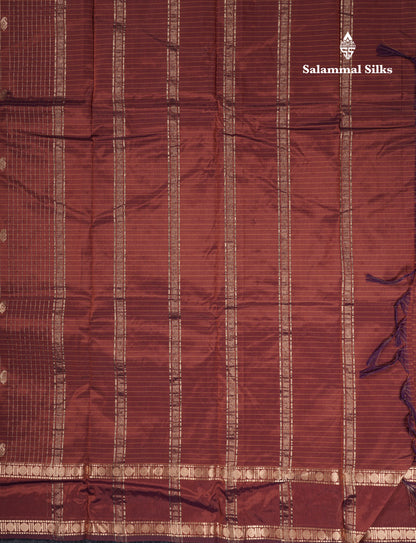 Light Weight Semi Silk Saree - Brown Checks With Butta With Traditional Rettapet Border