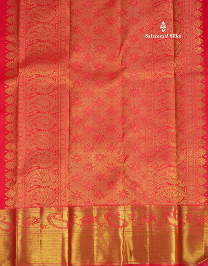 Meenakari work Beautiful Chilly Red Pure Kanjivaram Silk Saree (2G) Zari With Self Border