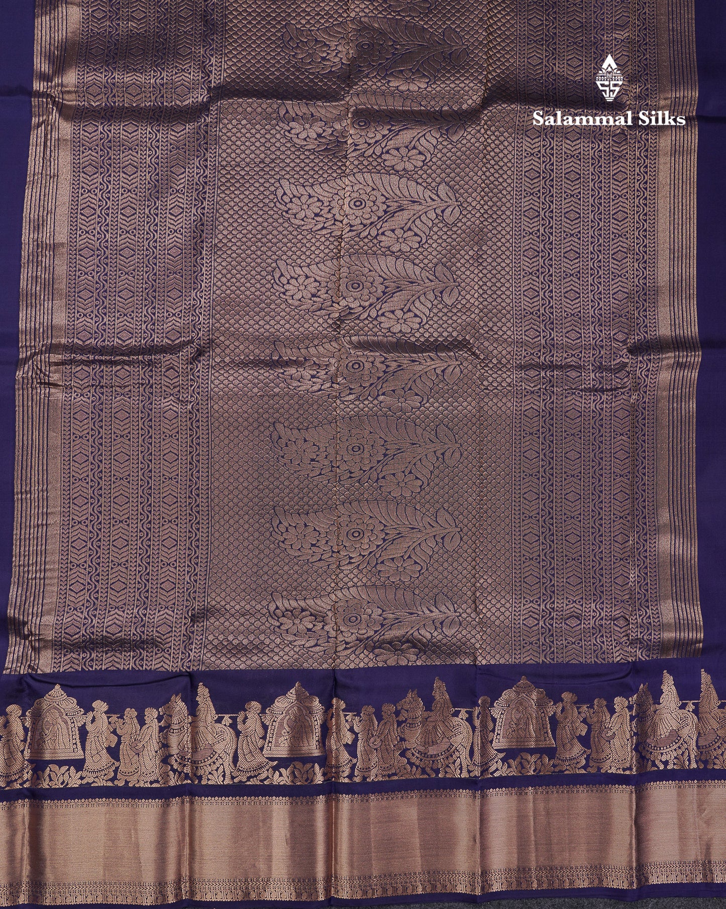 Beautiful Navy Blue Pure Kanjivaram Silk Saree With Traditional Pallaku Border