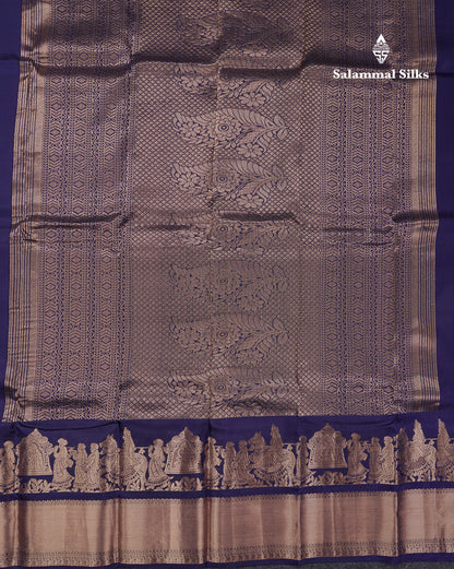 Beautiful Navy Blue Pure Kanjivaram Silk Saree With Traditional Pallaku Border