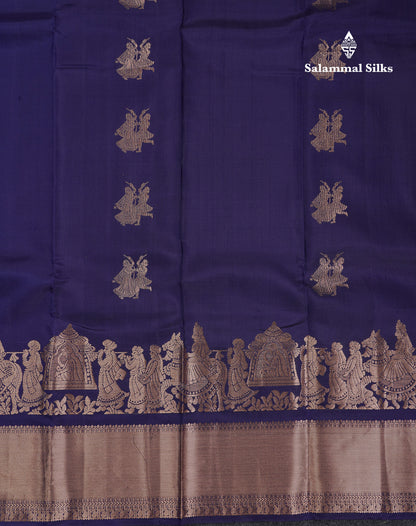 Beautiful Navy Blue Pure Kanjivaram Silk Saree With Traditional Pallaku Border
