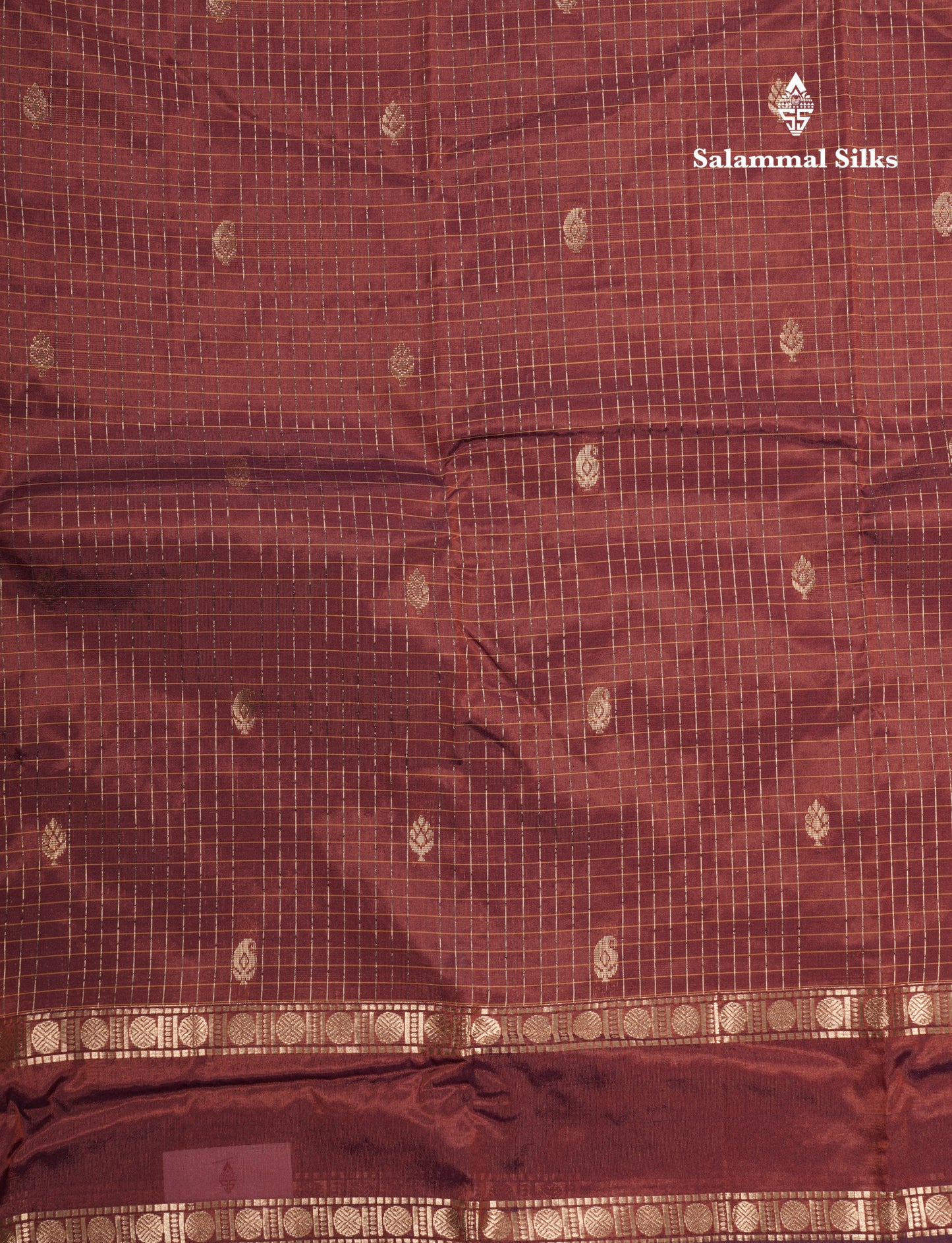 Light Weight Semi Silk Saree - Brown Checks With Butta With Traditional Rettapet Border
