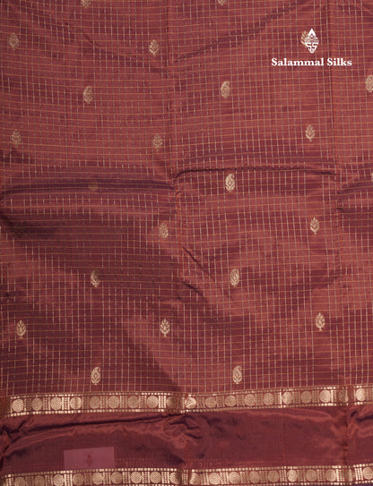 Light Weight Semi Silk Saree - Brown Checks With Butta With Traditional Rettapet Border