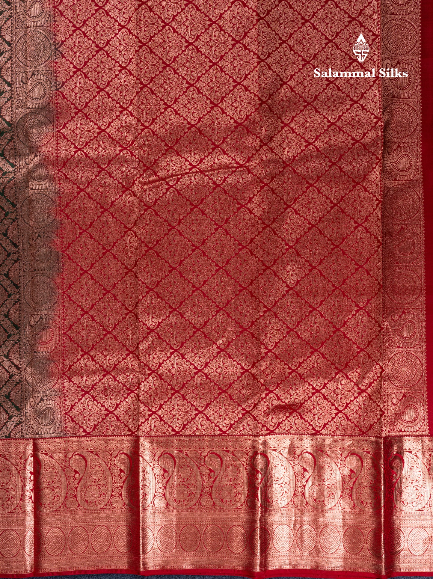Dark Bottle Green Bridal Pure Kanjivaram Silk Saree With Contrast Dark Maroon Blouse