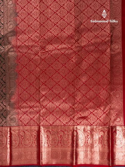 Dark Bottle Green Bridal Pure Kanjivaram Silk Saree With Contrast Dark Maroon Blouse