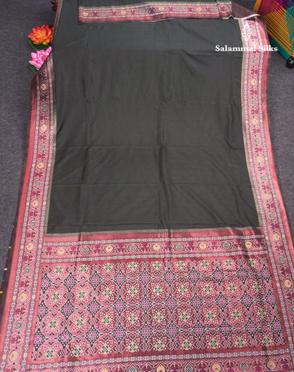Brown Colour Plain Semi Dola Silk With Ajirah Print Border