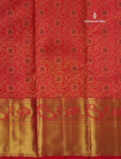 Meenakari work Beautiful Chilly Red Pure Kanjivaram Silk Saree (2G) Zari With Self Border