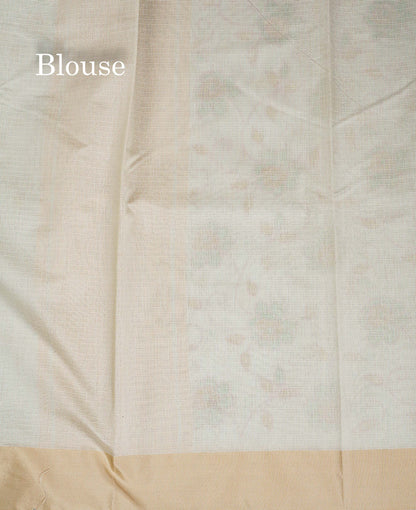 Kota Cotton - Green White Fancy Saree Along With Contrast Cream Sandal Plain Border