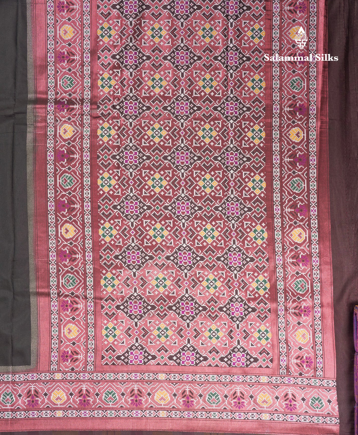 Brown Colour Plain Semi Dola Silk With Ajirah Print Border