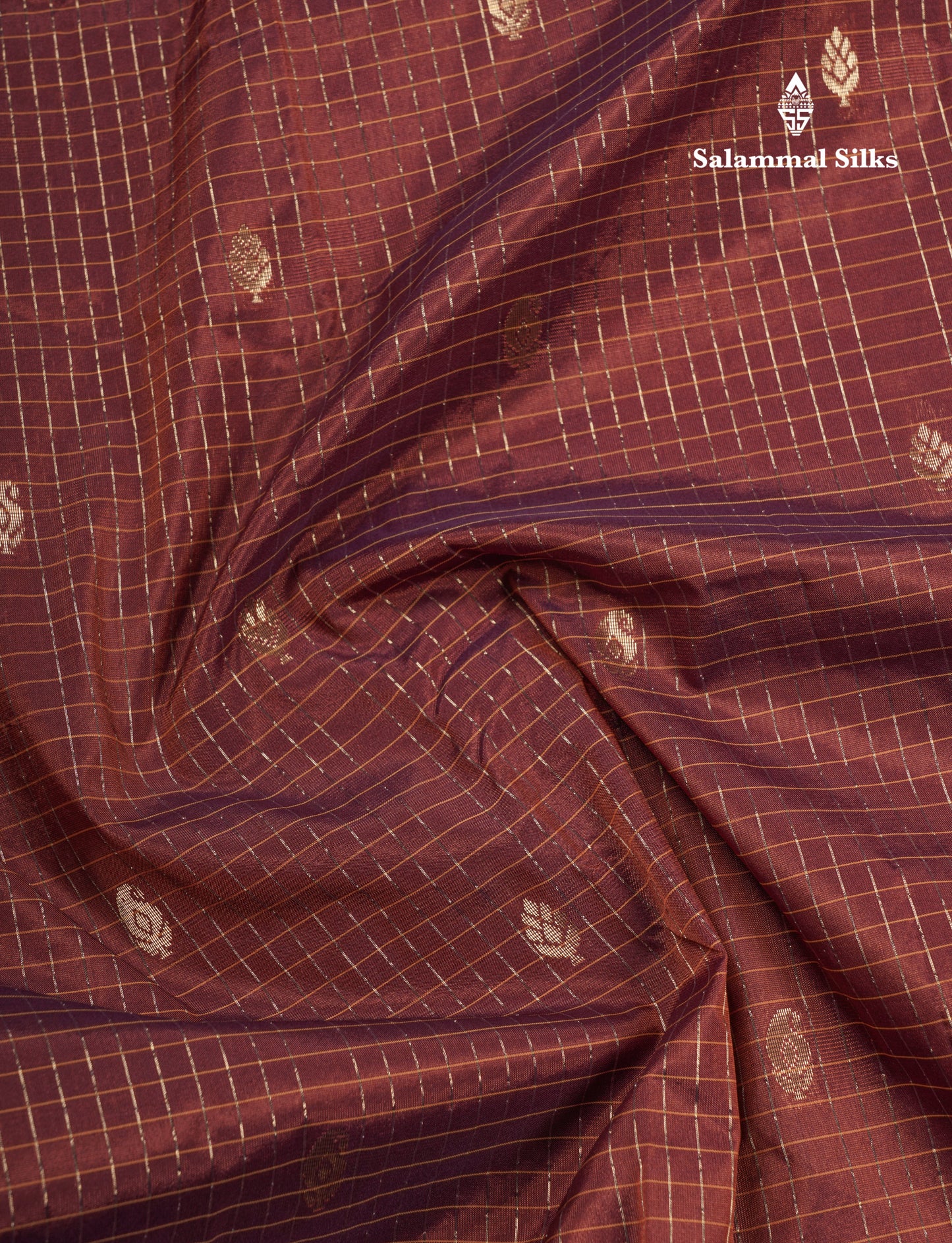 Light Weight Semi Silk Saree - Brown Checks With Butta With Traditional Rettapet Border