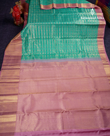 Beautiful Sea Green Bridal 2G Pure Kanjivaram Silk Saree With Contrast Baby Pink Evening Morning Border