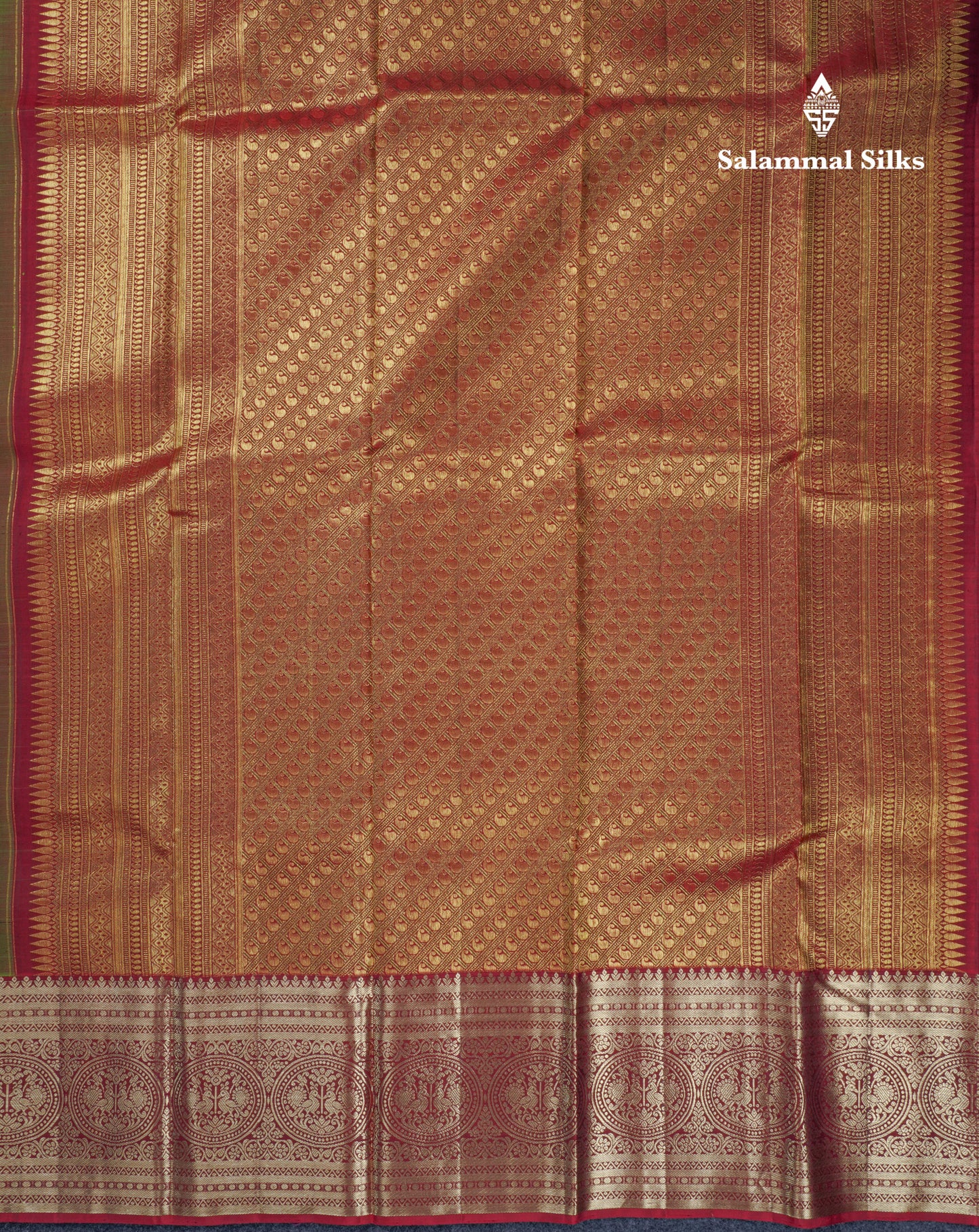Green Grand Bridal Kanjivaram Pure Silk Saree With Maroon Traditional Border