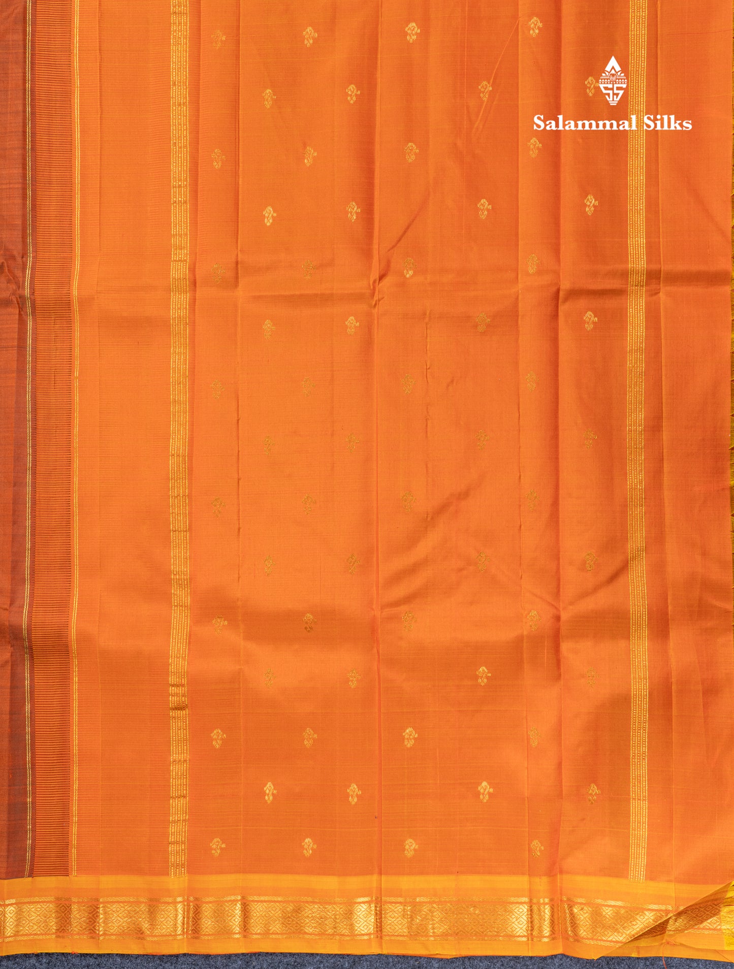 Rust Orange Pure Kanjivaram Silk Saree With Contrast Yellow One Side Traditional Border
