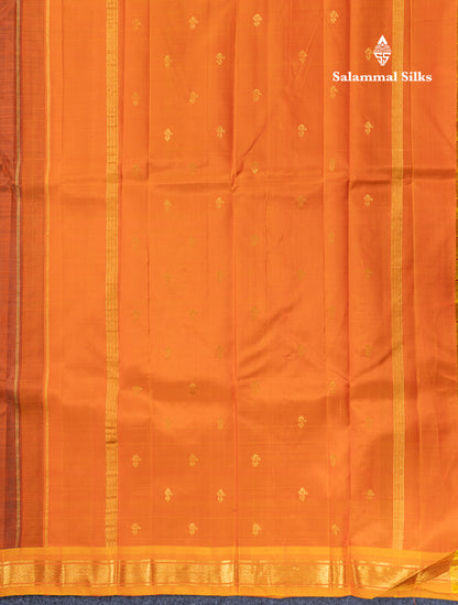 Rust Orange Pure Kanjivaram Silk Saree With Contrast Yellow One Side Traditional Border
