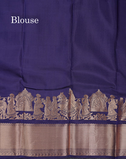 Beautiful Navy Blue Pure Kanjivaram Silk Saree With Traditional Pallaku Border
