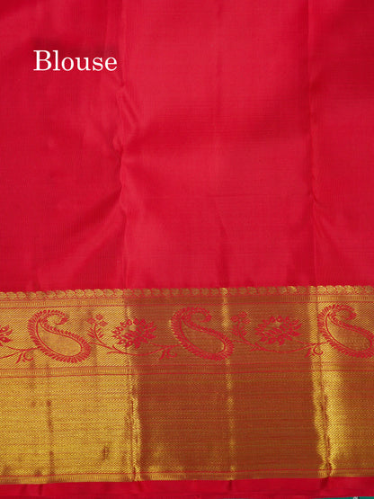 Meenakari work Beautiful Chilly Red Pure Kanjivaram Silk Saree (2G) Zari With Self Border
