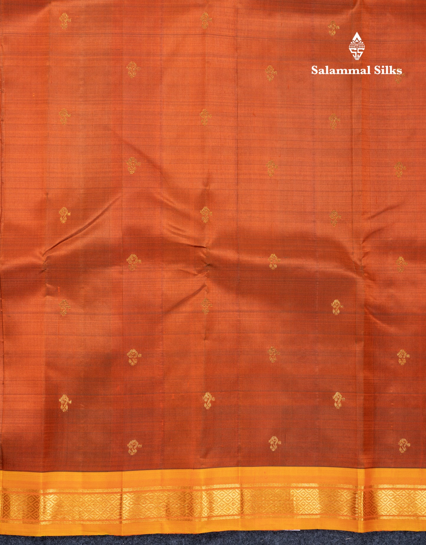 Rust Orange Pure Kanjivaram Silk Saree With Contrast Yellow One Side Traditional Border