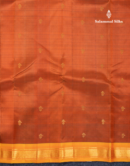 Rust Orange Pure Kanjivaram Silk Saree With Contrast Yellow One Side Traditional Border