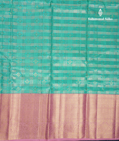 Beautiful Sea Green Bridal 2G Pure Kanjivaram Silk Saree With Contrast Baby Pink Evening Morning Border