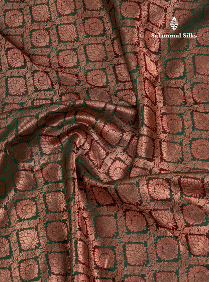 Dark Bottle Green Bridal Pure Kanjivaram Silk Saree With Contrast Dark Maroon Blouse