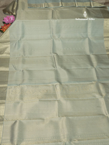 Beautiful Grey Pure Kanjivaram Silk Saree With Self Border