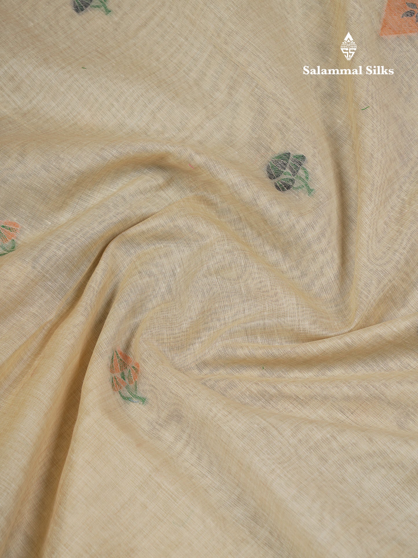 Beautiful Cream Sandal Muga Cotton Saree With Contrast Black Blouse