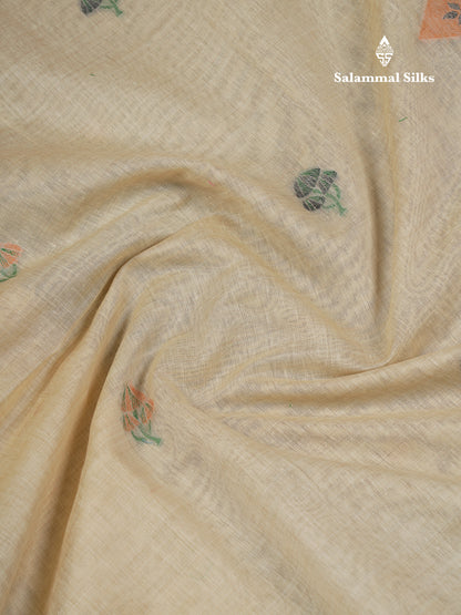 Beautiful Cream Sandal Muga Cotton Saree With Contrast Black Blouse