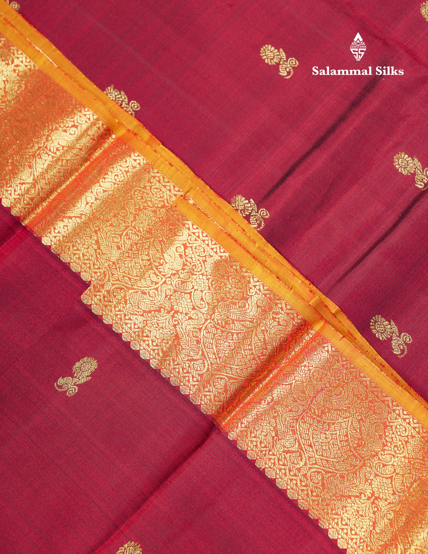 Beautiful Dark Maroon Pure Kanjivaram Silk Saree With Contrast Mustard Yellow Traditional Evening Morning Border