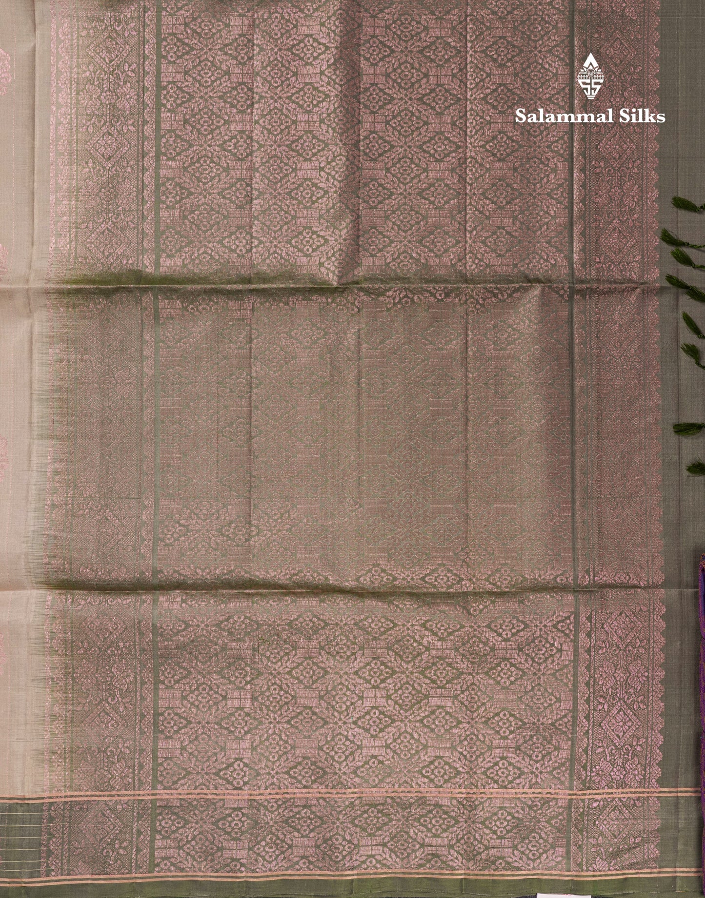 Beautiful Cream Sandal Pure Kanjivaram Soft Silk Saree With Contrast Army Green Border