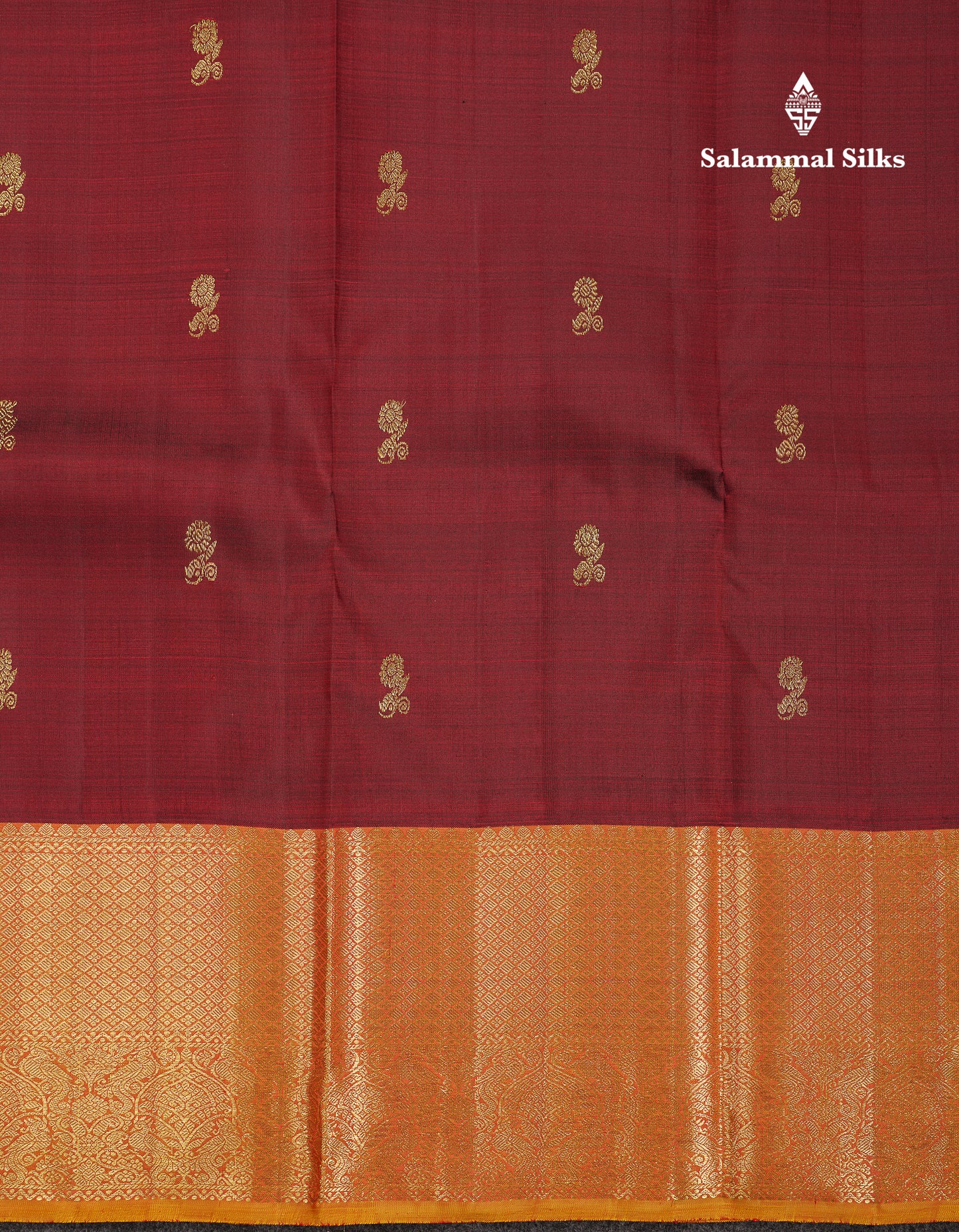 Beautiful Dark Maroon Pure Kanjivaram Silk Saree With Contrast Mustard Yellow Traditional Evening Morning Border