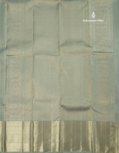 Beautiful Grey Pure Kanjivaram Silk Saree With Self Border