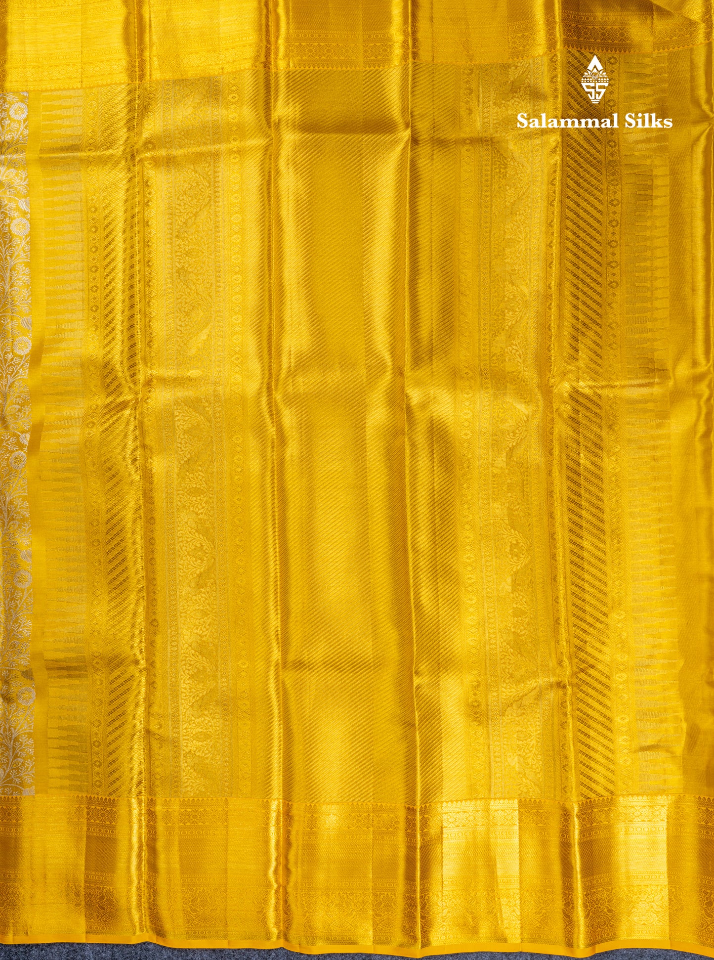 Gold Tissue Bridal Pure Kanjivaram Silk Saree With Contrast Golden Yellow Traditional Border