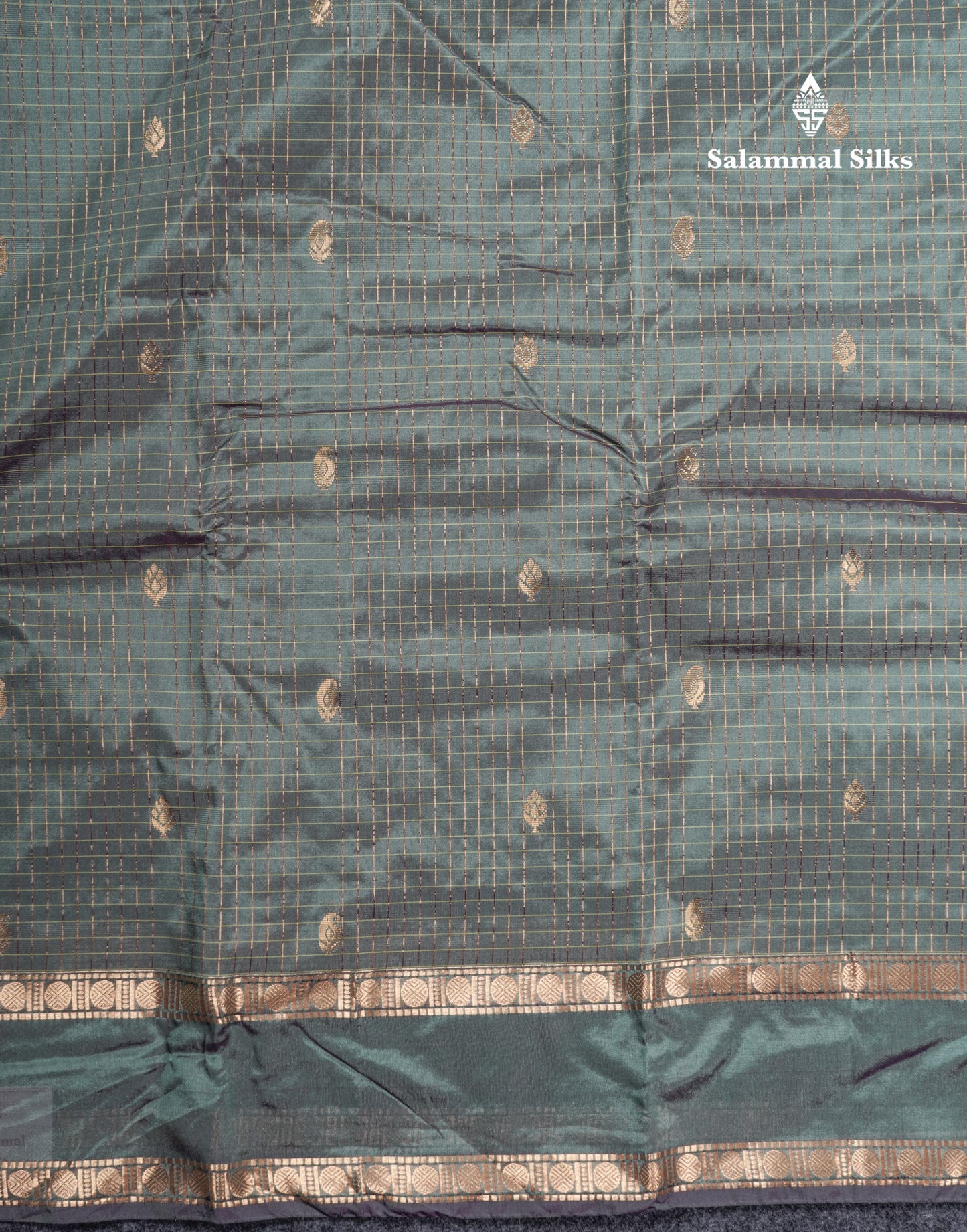 Light Weight Semi Silk Saree - Brown Checks With Butta With Traditional Rettapet Border