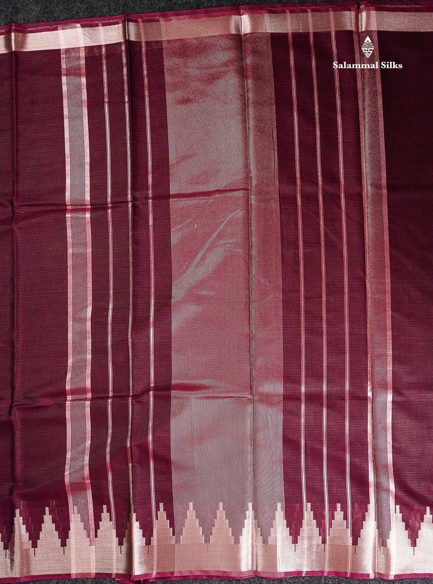 Cotton Mix - Maroon Plain Fancy Saree Along With Traditional Temple Border